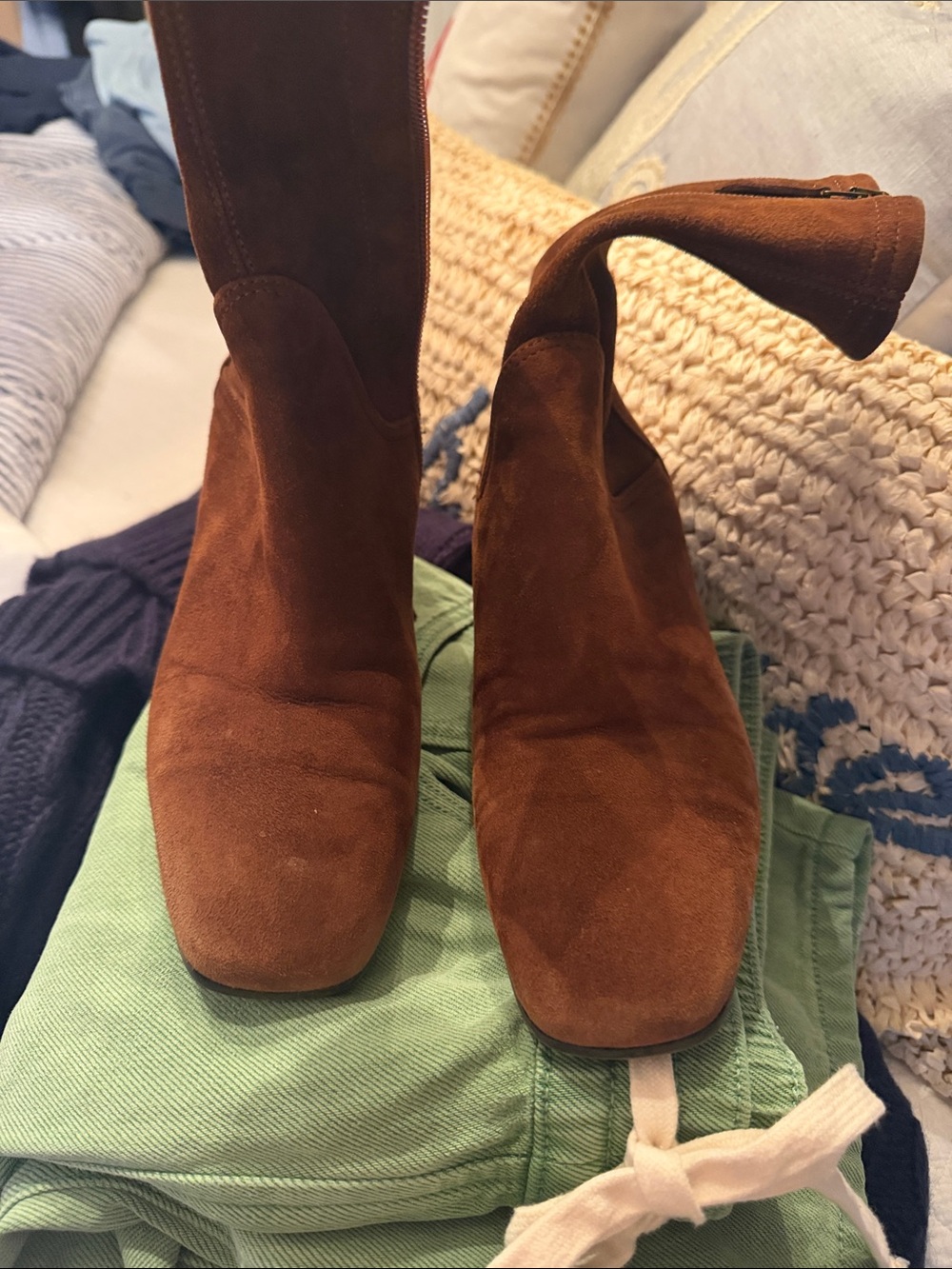 Aquatalia mid calf Suede Boots in Chestnut Brown